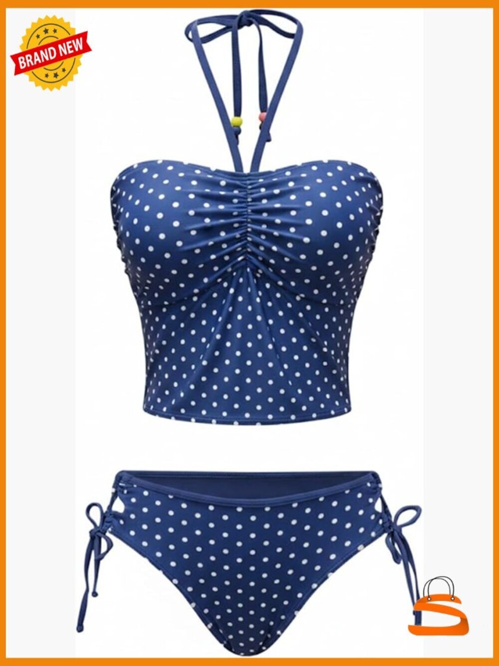 Tankini Set with Removable Halter Strapless Bandeau Top Ruched Side Tie Bottoms